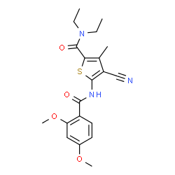 ChemSpider 2D Image | 4-Cyano-5-[(2,4-dimethoxybenzoyl)amino]-N,N-diethyl-3-methyl-2-thiophenecarboxamide | C20H23N3O4S