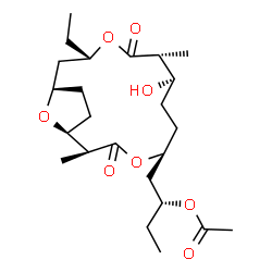 ChemSpider 2D Image | (2R)-1-[(1S,2S,5S,8R,9R,12S,14R)-12-Ethyl-8-hydroxy-2,9-dimethyl-3,10-dioxo-4,11,17-trioxabicyclo[12.2.1]heptadec-5-yl]-2-butanyl acetate | C24H40O8