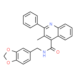 ChemSpider 2D Image | N-(1,3-Benzodioxol-5-ylmethyl)-3-methyl-2-phenyl-4-quinolinecarboxamide | C25H20N2O3