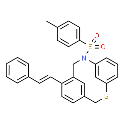 ChemSpider 2D Image | 10-[(4-Methylphenyl)sulfonyl]-7-[(E)-2-phenylvinyl]-2-thia-10-azatricyclo[9.3.1.1~4,8~]hexadeca-1(15),4(16),5,7,11,13-hexaene | C29H25NO2S2