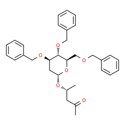 ChemSpider 2D Image | (2R)-4-Oxo-2-pentanyl 3,4,6-tri-O-benzyl-2-deoxy-alpha-D-arabino-hexopyranoside | C32H38O6