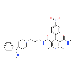 ChemSpider 2D Image | N-(3-{4-[(Dimethylamino)methyl]-4-phenyl-1-piperidinyl}propyl)-N',2,6-trimethyl-4-(4-nitrophenyl)-1,4-dihydro-3,5-pyridinedicarboxamide | C33H44N6O4