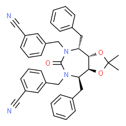 ChemSpider 2D Image | 3,3'-{[(3aS,4R,8R,8aS)-4,8-Dibenzyl-2,2-dimethyl-6-oxodihydro-3aH-[1,3]dioxolo[4,5-e][1,3]diazepine-5,7(4H,6H)-diyl]bis(methylene)}dibenzonitrile | C38H36N4O3