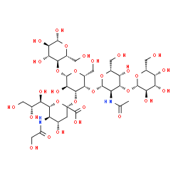 ChemSpider 2D Image | (6R)-3,5-Dideoxy-5-(glycoloylamino)-6-[(1R,2R)-1,2,3-trihydroxypropyl]-beta-L-threo-hex-2-ulopyranonosyl-(2->3)-[beta-D-galactopyranosyl-(1->3)-2-acetamido-2-deoxy-beta-D-galactopyranosyl-(1->4)]-beta
-D-galactopyranosyl-(1->4)-beta-D-glucopyranose | C37H62N2O30