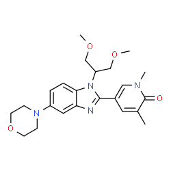 ChemSpider 2D Image | 5-[1-(1,3-Dimethoxy-2-propanyl)-5-(4-morpholinyl)-1H-benzimidazol-2-yl]-1,3-dimethyl-2(1H)-pyridinone | C23H30N4O4