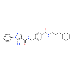 ChemSpider 2D Image | 5-Amino-N-{4-[(3-cyclohexylpropyl)carbamoyl]benzyl}-1-phenyl-1H-pyrazole-4-carboxamide | C27H33N5O2