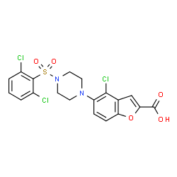 ChemSpider 2D Image | 4-chloro-5-[4-(2,6-dichlorobenzenesulfonyl)piperazin-1-yl]-1-benzofuran-2-carboxylic acid | C19H15Cl3N2O5S