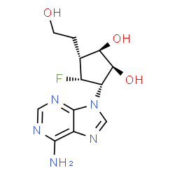 ChemSpider 2D Image | (1R,2S,3S,4R,5R)-3-(6-Amino-9H-purin-9-yl)-4-fluoro-5-(2-hydroxyethyl)-1,2-cyclopentanediol | C12H16FN5O3