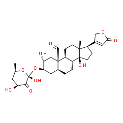 ChemSpider 2D Image | (2R,3R,5S,8R,9S,10R,13R,14S,17R)-3-{[(2S,4S,6R)-2,4-Dihydroxy-6-methyl-3-oxotetrahydro-2H-pyran-2-yl]oxy}-2,14-dihydroxy-13-methyl-17-(5-oxo-2,5-dihydro-3-furanyl)hexadecahydro-10H-cyclopenta[a]phenan
threne-10-carbaldehyde (non-preferred name) | C29H40O10