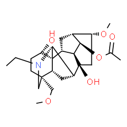 ChemSpider 2D Image | (1alpha,4beta,7beta,9alpha,14beta,16alpha,17S)-20-Ethyl-1,8-dihydroxy-16-methoxy-4-(methoxymethyl)aconitan-14-yl acetate | C25H39NO6