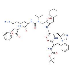 ChemSpider 2D Image | N~2~-[{(2S,3R)-4-Cyclohexyl-2-hydroxy-3-[(N-{[(2-methyl-2-propanyl)oxy]carbonyl}-D-phenylalanyl-3-[(4S)-4H-imidazol-4-yl]-D-alanyl)amino]butyl}(isopropyl)carbamoyl]-L-lysyl-L-phenylalanine | C49H73N9O9