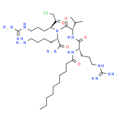 ChemSpider 2D Image | N~2~-Decanoyl-L-arginyl-L-valyl-N~2~-[(3S)-6-carbamimidamido-1-chloro-2-oxo-3-hexanyl]-L-lysinamide | C34H66ClN11O5