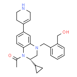ChemSpider 2D Image | 1-[(2S)-2-Cyclopropyl-4-[2-(hydroxymethyl)benzyl]-6-(1,2,3,6-tetrahydro-4-pyridinyl)-3,4-dihydro-1(2H)-quinoxalinyl]ethanone | C26H31N3O2