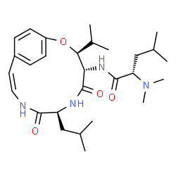 ChemSpider 2D Image | N-[(3S,4S,7S,10Z)-7-Isobutyl-3-isopropyl-5,8-dioxo-2-oxa-6,9-diazabicyclo[10.2.2]hexadeca-1(14),10,12,15-tetraen-4-yl]-N~2~,N~2~-dimethyl-L-leucinamide | C28H44N4O4