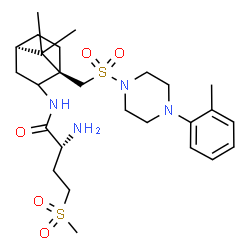 ChemSpider 2D Image | (2R)-2-Amino-N-[(1R,4R)-7,7-dimethyl-1-({[4-(2-methylphenyl)-1-piperazinyl]sulfonyl}methyl)bicyclo[2.2.1]hept-2-yl]-4-(methylsulfonyl)butanamide | C26H42N4O5S2