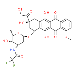 ChemSpider 2D Image | (3S)-3-Glycoloyl-3,5,12-trihydroxy-10-methoxy-6,11-dioxo-1,2,3,4,6,11-hexahydro-1-tetracenyl 2,3,6-trideoxy-3-[(trifluoroacetyl)amino]-alpha-L-lyxo-hexopyranoside | C29H28F3NO12