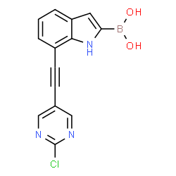 ChemSpider 2D Image | {7-[(2-Chloro-5-pyrimidinyl)ethynyl]-1H-indol-2-yl}boronic acid | C14H9BClN3O2