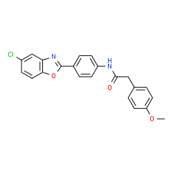 ChemSpider 2D Image | N-[4-(5-Chloro-1,3-benzoxazol-2-yl)phenyl]-2-(4-methoxyphenyl)acetamide | C22H17ClN2O3