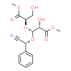 ChemSpider 2D Image | Methyl (2S,3R)-3-[(R)-cyano(phenyl)methoxy]-2-hydroxy-3-{[(2R)-3-hydroxy-1-methoxy-1-oxo-2-propanyl]oxy}propanoate | C16H19NO8