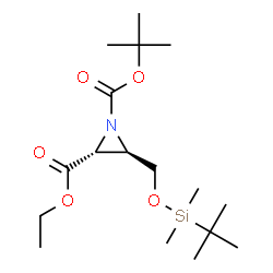 ChemSpider 2D Image | 2-Ethyl 1-(2-methyl-2-propanyl) (2R,3R)-3-({[dimethyl(2-methyl-2-propanyl)silyl]oxy}methyl)-1,2-aziridinedicarboxylate | C17H33NO5Si