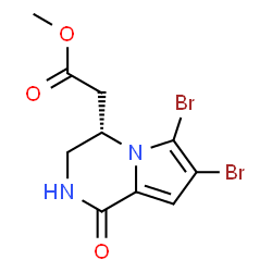 ChemSpider 2D Image | Methyl [(4S)-6,7-dibromo-1-oxo-1,2,3,4-tetrahydropyrrolo[1,2-a]pyrazin-4-yl]acetate | C10H10Br2N2O3