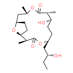 ChemSpider 2D Image | (1S,2S,5S,8R,9R,12S,14R)-8-Hydroxy-5-[(2R)-2-hydroxybutyl]-2,9,12-trimethyl-4,11,17-trioxabicyclo[12.2.1]heptadecane-3,10-dione | C21H36O7