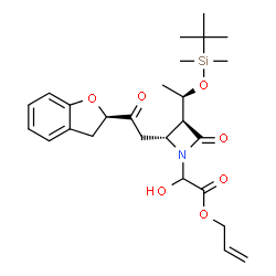 ChemSpider 2D Image | Allyl {(2R,3S)-2-{2-[(2R)-2,3-dihydro-1-benzofuran-2-yl]-2-oxoethyl}-3-[(1R)-1-{[dimethyl(2-methyl-2-propanyl)silyl]oxy}ethyl]-4-oxo-1-azetidinyl}(hydroxy)acetate | C26H37NO7Si