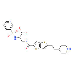 ChemSpider 2D Image | 3-[({5-[2-(4-Piperidinyl)ethyl]thieno[3,2-b]thiophen-2-yl}carbonyl)amino]-N-(3-pyridinylsulfonyl)-L-alanine | C22H26N4O5S3