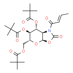 ChemSpider 2D Image | (3aR,5R,6S,7R,7aR)-1-[(2E)-2-Butenoyl]-5-{[(2,2-dimethylpropanoyl)oxy]methyl}-2-oxohexahydro-3aH-pyrano[3,2-d][1,3]oxazole-6,7-diyl bis(2,2-dimethylpropanoate) | C26H39NO10