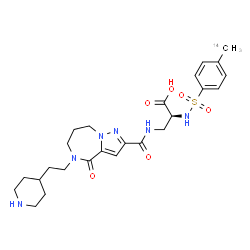 ChemSpider 2D Image | N-{[4-(~14~C)Methylphenyl]sulfonyl}-3-[({4-oxo-5-[2-(4-piperidinyl)ethyl]-5,6,7,8-tetrahydro-4H-pyrazolo[1,5-a][1,4]diazepin-2-yl}carbonyl)amino]-L-alanine | C2414CH34N6O6S