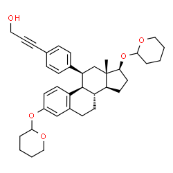 ChemSpider 2D Image | 3-{4-[(11beta,17beta)-3,17-Bis(tetrahydro-2H-pyran-2-yloxy)estra-1,3,5(10)-trien-11-yl]phenyl}-2-propyn-1-ol | C37H46O5