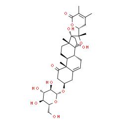 ChemSpider 2D Image | (3beta,15alpha,22R)-15,17-Dihydroxy-1,26-dioxo-14,20:22,26-diepoxyergosta-5,24-dien-3-yl beta-D-glucopyranoside | C34H48O12