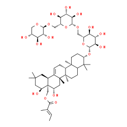 ChemSpider 2D Image | (3beta,5xi,16beta,22alpha)-16,22-Dihydroxy-3-{[beta-D-xylopyranosyl-(1->6)-beta-D-glucopyranosyl-(1->6)-beta-D-glucopyranosyl]oxy}olean-12-en-28-yl (2E)-2-methyl-2-butenoate | C52H84O19