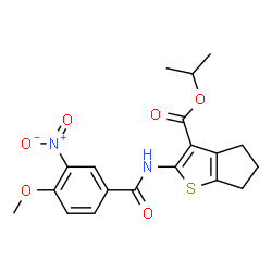 ChemSpider 2D Image | Isopropyl 2-[(4-methoxy-3-nitrobenzoyl)amino]-5,6-dihydro-4H-cyclopenta[b]thiophene-3-carboxylate | C19H20N2O6S