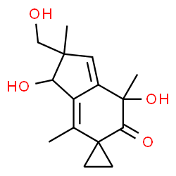 ChemSpider 2D Image | 3',7'-Dihydroxy-2'-(hydroxymethyl)-2',4',7'-trimethyl-2',7'-dihydrospiro[cyclopropane-1,5'-inden]-6'(3'H)-one | C15H20O4