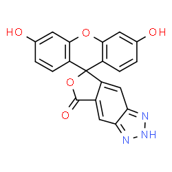 ChemSpider 2D Image | 3',6'-Dihydroxyspiro[furo[3,4-f]benzotriazole-5,9'-xanthen]-7(2H)-one | C20H11N3O5