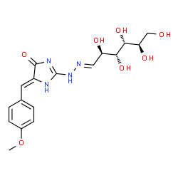 ChemSpider 2D Image | (5Z)-5-(4-Methoxybenzylidene)-2-{(2E)-2-[(2R,3R,4R,5R)-2,3,4,5,6-pentahydroxyhexylidene]hydrazino}-1,5-dihydro-4H-imidazol-4-one | C17H22N4O7