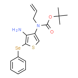 ChemSpider 2D Image | 2-Methyl-2-propanyl allyl[4-amino-5-(phenylselanyl)-3-thienyl]carbamate | C18H22N2O2SSe