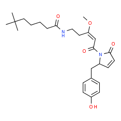 ChemSpider 2D Image | N-{(3E)-5-[2-(4-Hydroxybenzyl)-5-oxo-2,5-dihydro-1H-pyrrol-1-yl]-3-methoxy-5-oxo-3-penten-1-yl}-6,6-dimethylheptanamide | C26H36N2O5
