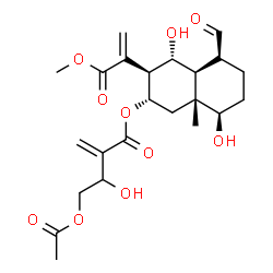 ChemSpider 2D Image | (2S,3S,4R,4aS,5S,8R,8aR)-5-Formyl-4,8-dihydroxy-3-(3-methoxy-3-oxo-1-propen-2-yl)-8a-methyldecahydro-2-naphthalenyl 4-acetoxy-3-hydroxy-2-methylenebutanoate | C23H32O10