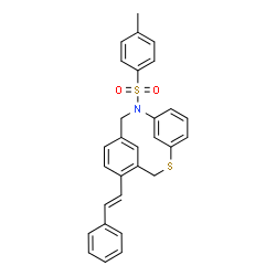 ChemSpider 2D Image | 10-[(4-Methylphenyl)sulfonyl]-5-[(E)-2-phenylvinyl]-2-thia-10-azatricyclo[9.3.1.1~4,8~]hexadeca-1(15),4(16),5,7,11,13-hexaene | C29H25NO2S2