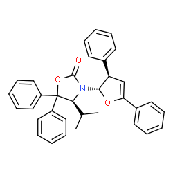 ChemSpider 2D Image | (4S)-3-[(2S,3R)-3,5-Diphenyl-2,3-dihydro-2-furanyl]-4-isopropyl-5,5-diphenyl-1,3-oxazolidin-2-one | C34H31NO3