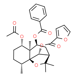 ChemSpider 2D Image | (1S,2R,5S,6S,7S,9R,12R)-5-Acetoxy-7-(benzoyloxy)-2,6,10,10-tetramethyl-11-oxatricyclo[7.2.1.0~1,6~]dodec-12-yl 2-furoate | C29H34O8