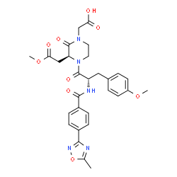 ChemSpider 2D Image | [(3S)-3-(2-Methoxy-2-oxoethyl)-4-{O-methyl-N-[4-(5-methyl-1,2,4-oxadiazol-3-yl)benzoyl]-L-tyrosyl}-2-oxo-1-piperazinyl]acetic acid | C29H31N5O9