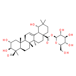ChemSpider 2D Image | 1-O-[(2alpha,3beta,19alpha)-2,3,19-Trihydroxy-24,28-dioxoolean-12-en-28-yl]-beta-D-glucopyranose | C36H56O11