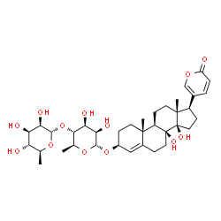 ChemSpider 2D Image | (3beta)-3-{[6-Deoxy-4-O-(6-deoxy-alpha-L-mannopyranosyl)-alpha-L-mannopyranosyl]oxy}-8,14-dihydroxybufa-4,20,22-trienolide | C36H52O13