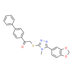ChemSpider 2D Image | 2-{[5-(1,3-Benzodioxol-5-yl)-4-methyl-4H-1,2,4-triazol-3-yl]sulfanyl}-1-(4-biphenylyl)ethanone | C24H19N3O3S