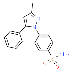 ChemSpider 2D Image | 4-(3-Methyl-5-phenyl-1H-pyrazol-1-yl)benzenesulfonamide | C16H15N3O2S