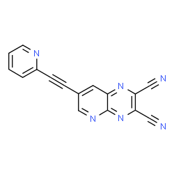 ChemSpider 2D Image | 7-(2-Pyridinylethynyl)pyrido[2,3-b]pyrazine-2,3-dicarbonitrile | C16H6N6