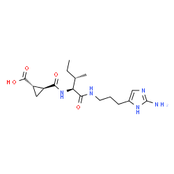 ChemSpider 2D Image | (1S,2S)-2-{[(2S,3S)-1-{[3-(2-Amino-1H-imidazol-5-yl)propyl]amino}-3-methyl-1-oxo-2-pentanyl]carbamoyl}cyclopropanecarboxylic acid | C17H27N5O4